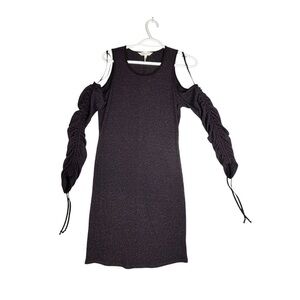 BCBG Ruched Sleeve Cold Shoulder Metallic Thread Knit dress